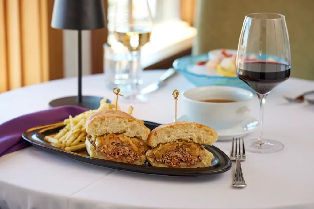 Purple sky winery french dip sandwich.