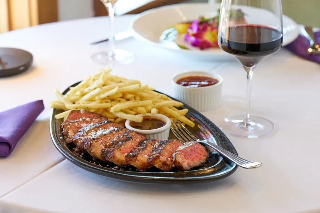 Purple sky winery steak and frites entree.